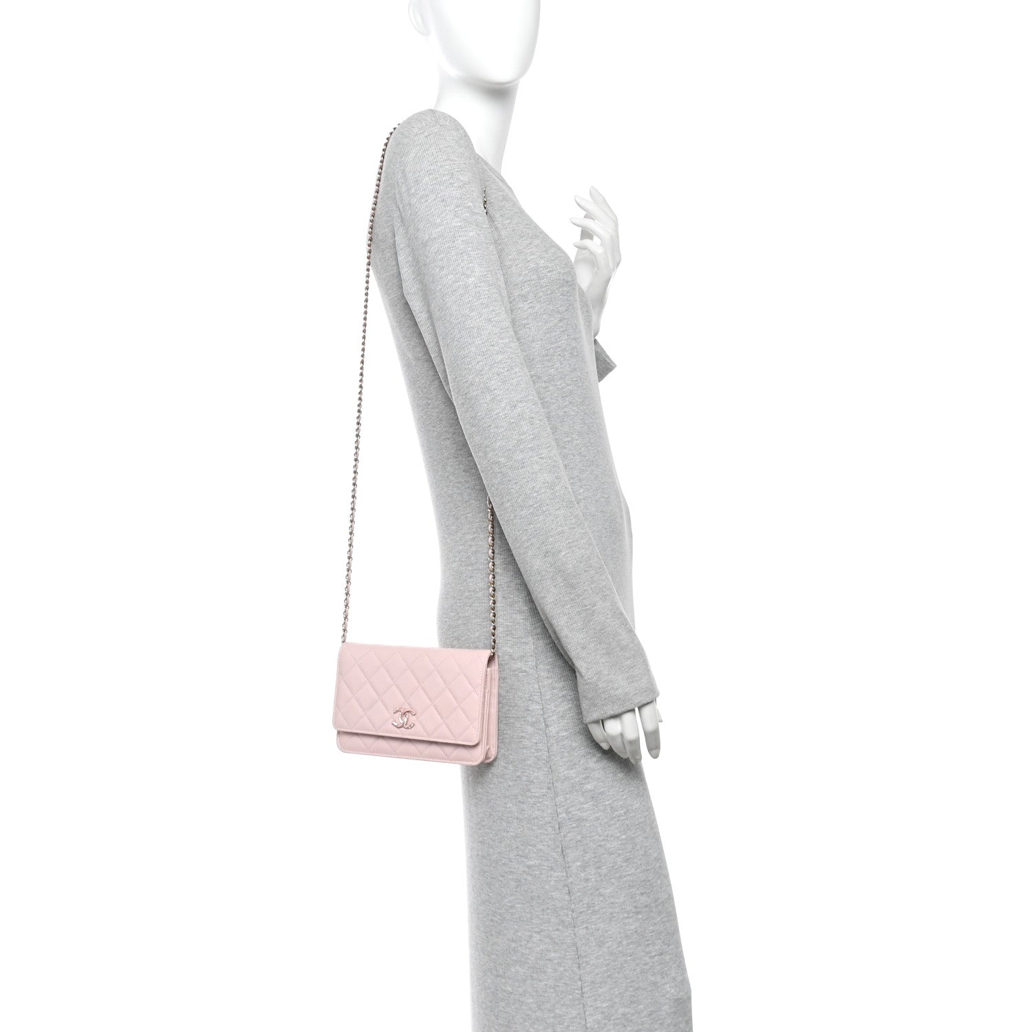 Chanel Caviar Quilted Crystal Enamel CC Wallet On Chain WOC Light Pink 2 of 12