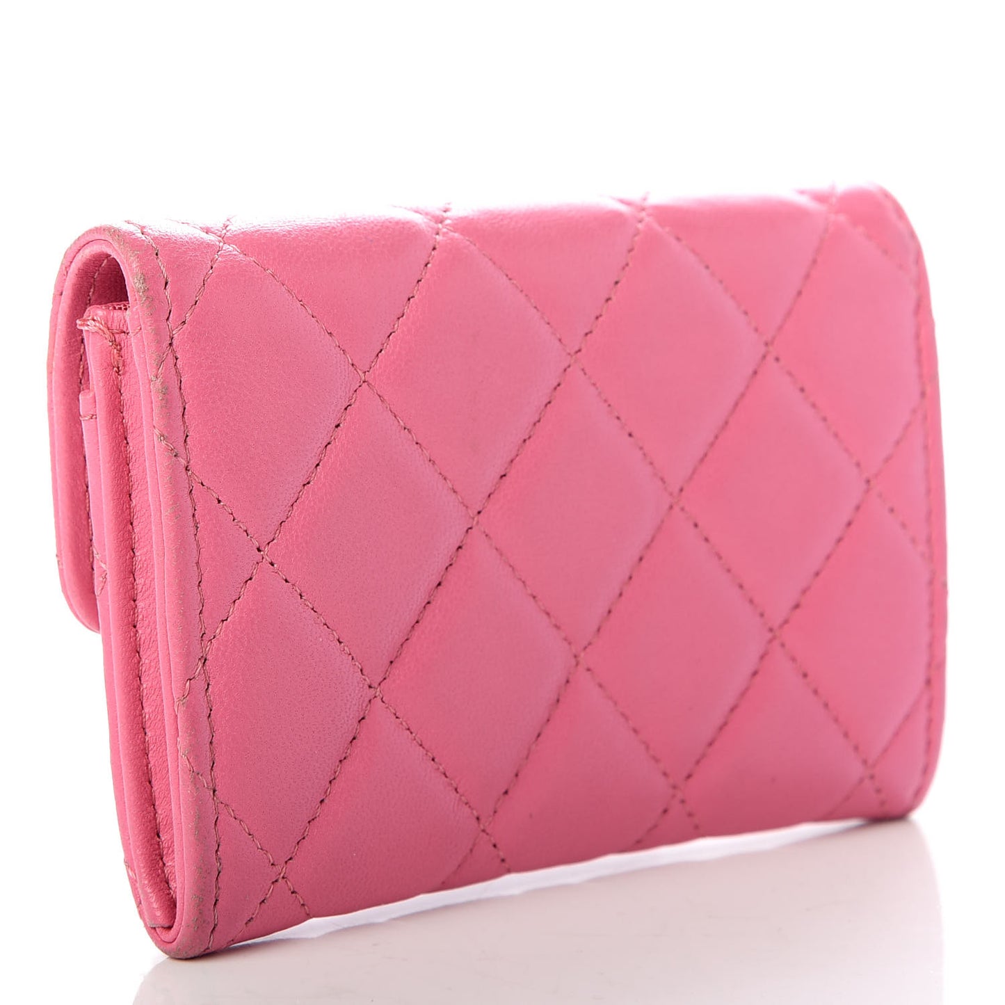 Lambskin Quilted Flap Card Holder Wallet Pink