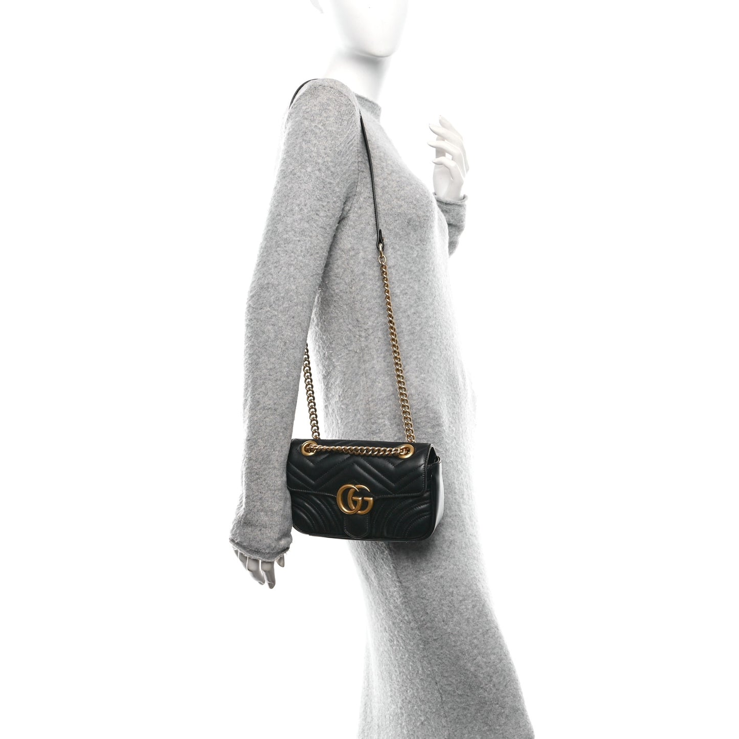Calfskin Matelasse Mini GG Marmont Shoulder Bag Black