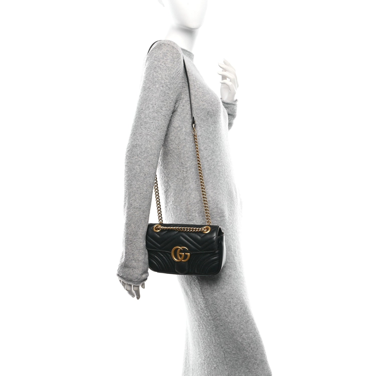 Gucci Calfskin Matelasse Mini GG Marmont Shoulder Bag Black 2 of 11