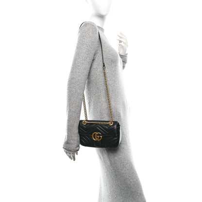 Gucci Calfskin Matelasse Mini GG Marmont Shoulder Bag Black 2 of 11