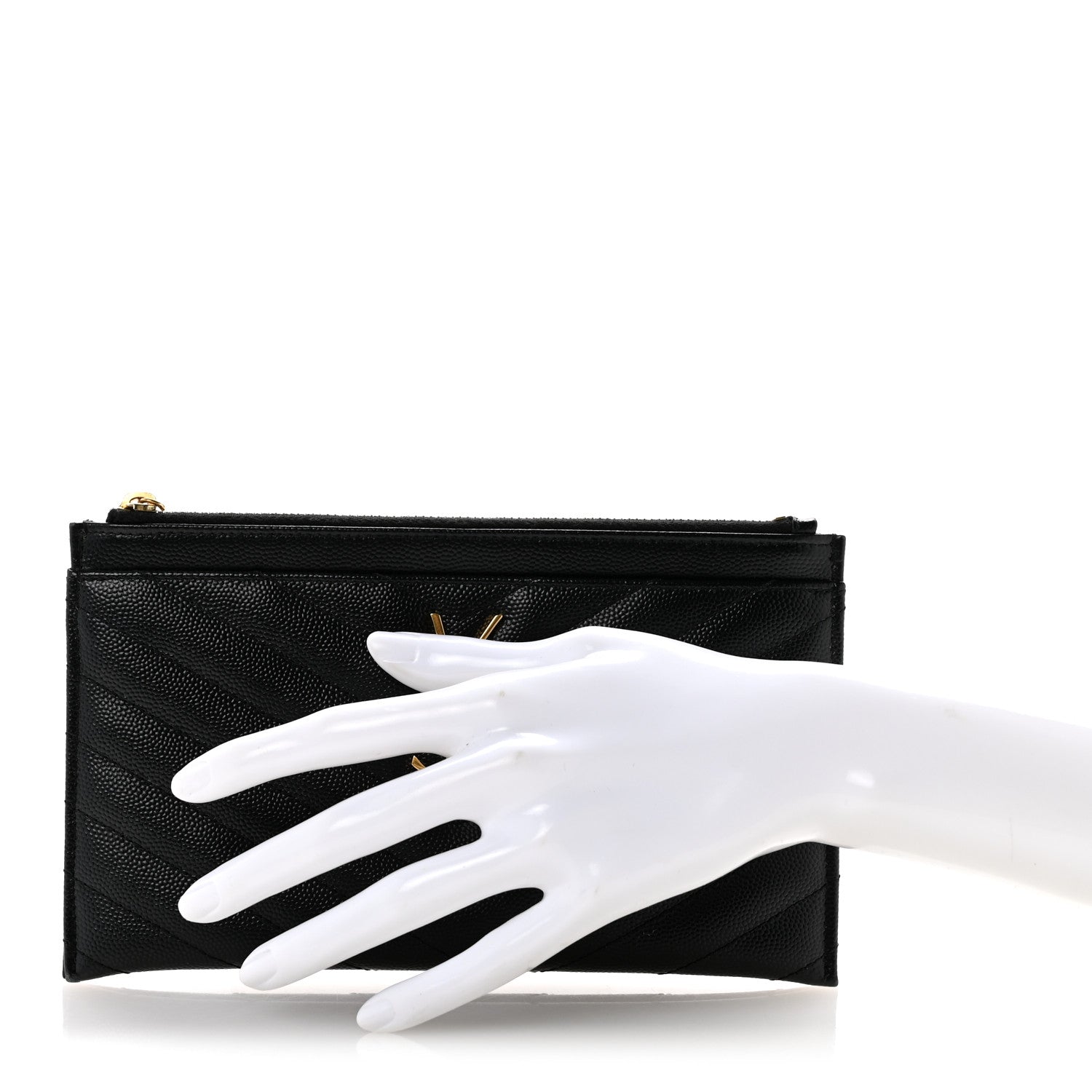 Saint Laurent Grain De Poudre Chevron Monogram Bill Pouch Black 2 of 11