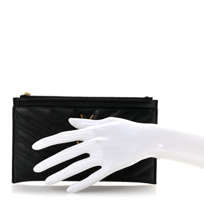 Saint Laurent Grain De Poudre Chevron Monogram Bill Pouch Black 2 of 11