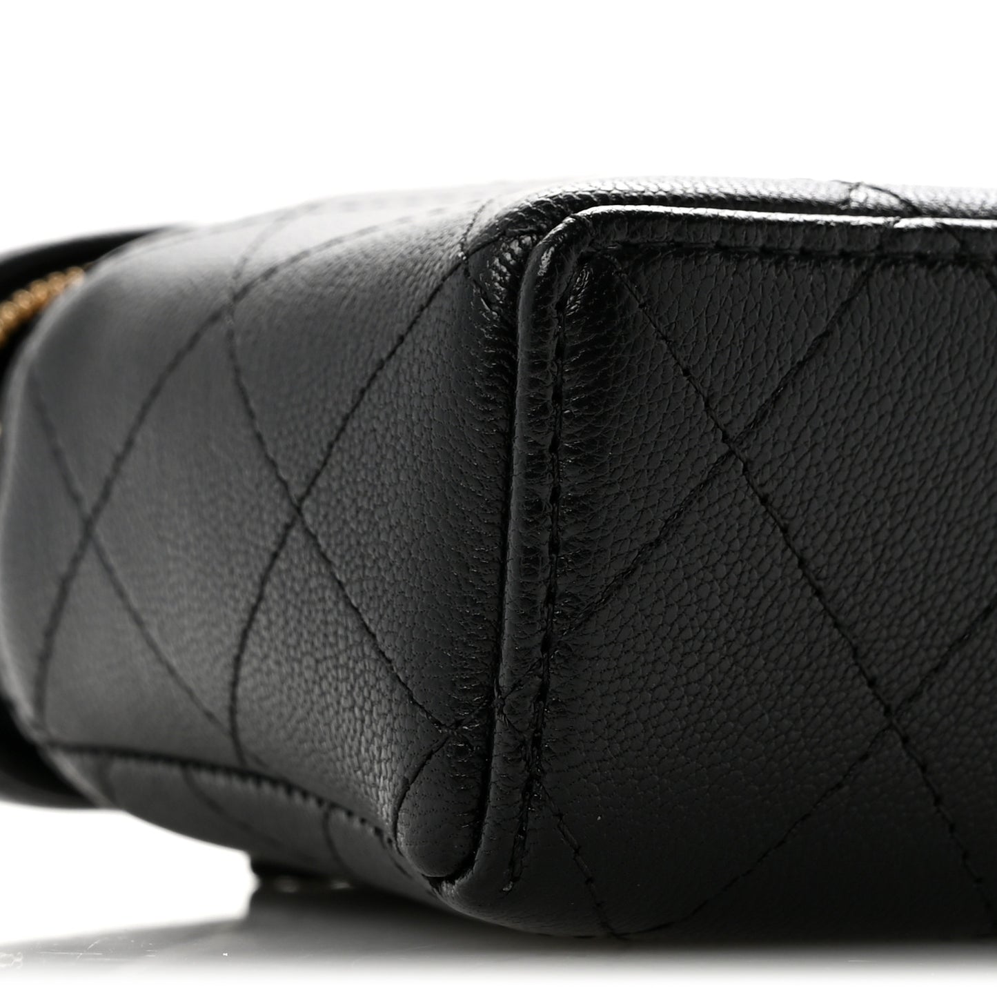Goatskin Quilted Top Handle Slim Vanity With Chain Black