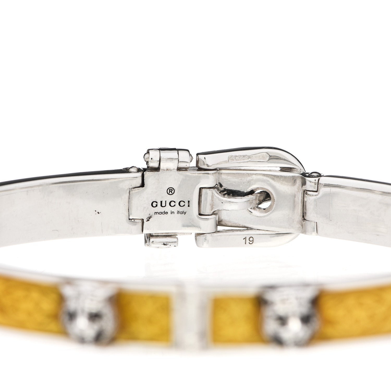 Gucci Sterling Silver Enamel Garden Feline Buckle Bracelet Yellow 3 of 7
