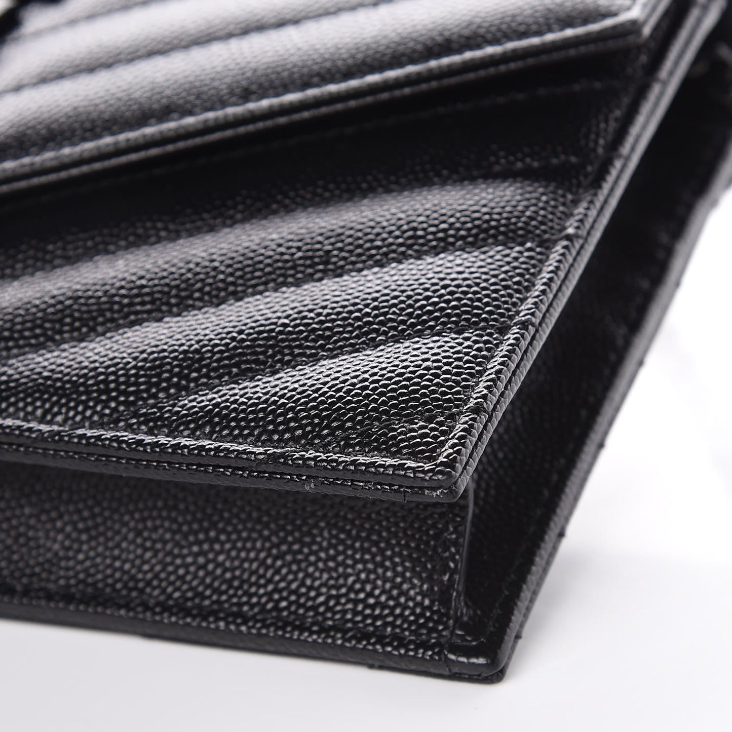 Grain De Poudre Matelasse Chevron Monogram Envelope Chain Wallet Black