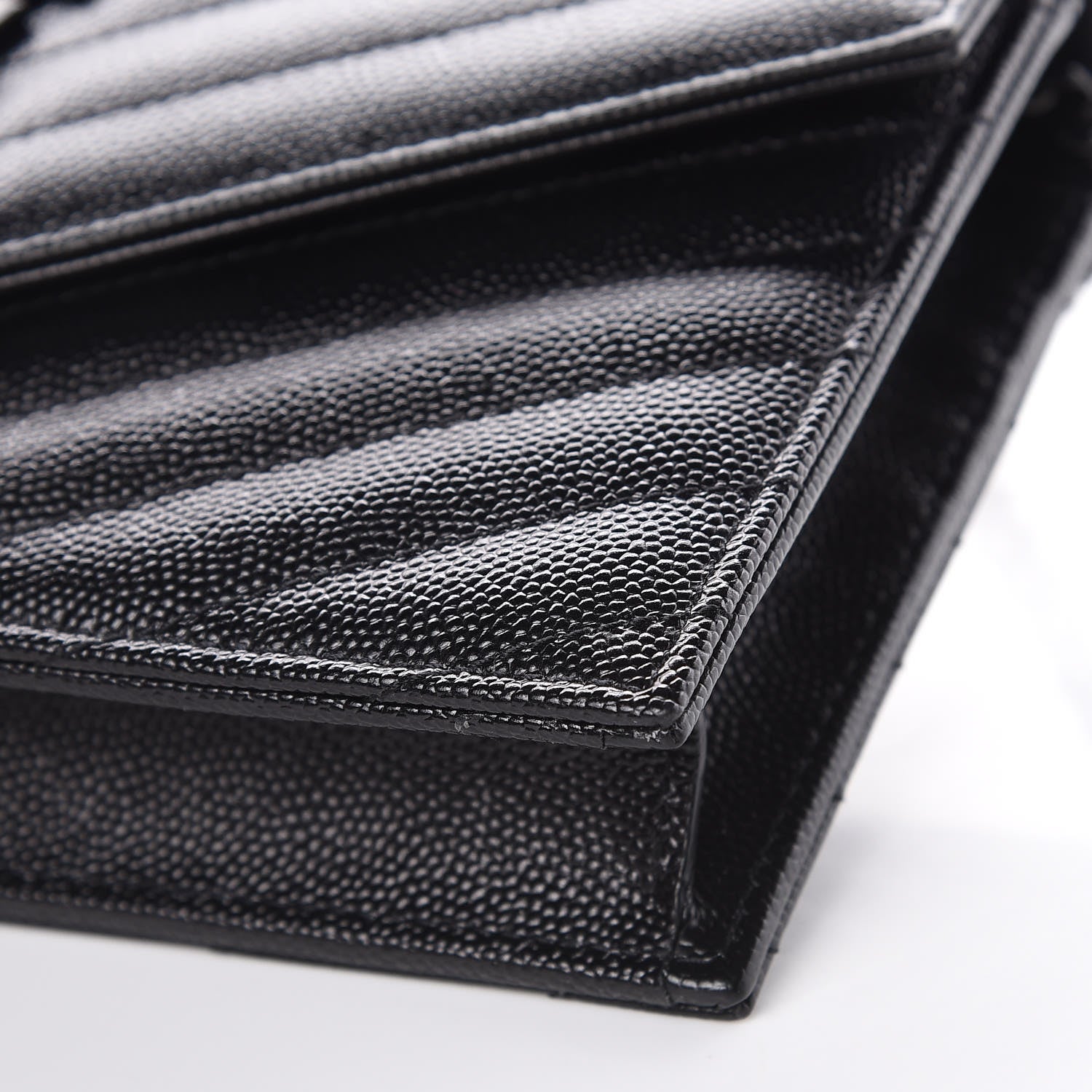 Saint Laurent Grain De Poudre Matelasse Chevron Monogram Envelope Chain Wallet Black 8 of 8