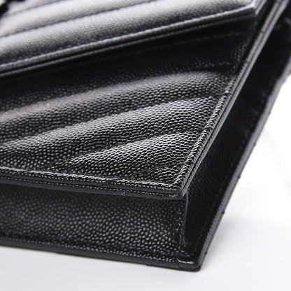 Saint Laurent Grain De Poudre Matelasse Chevron Monogram Envelope Chain Wallet Black 8 of 8