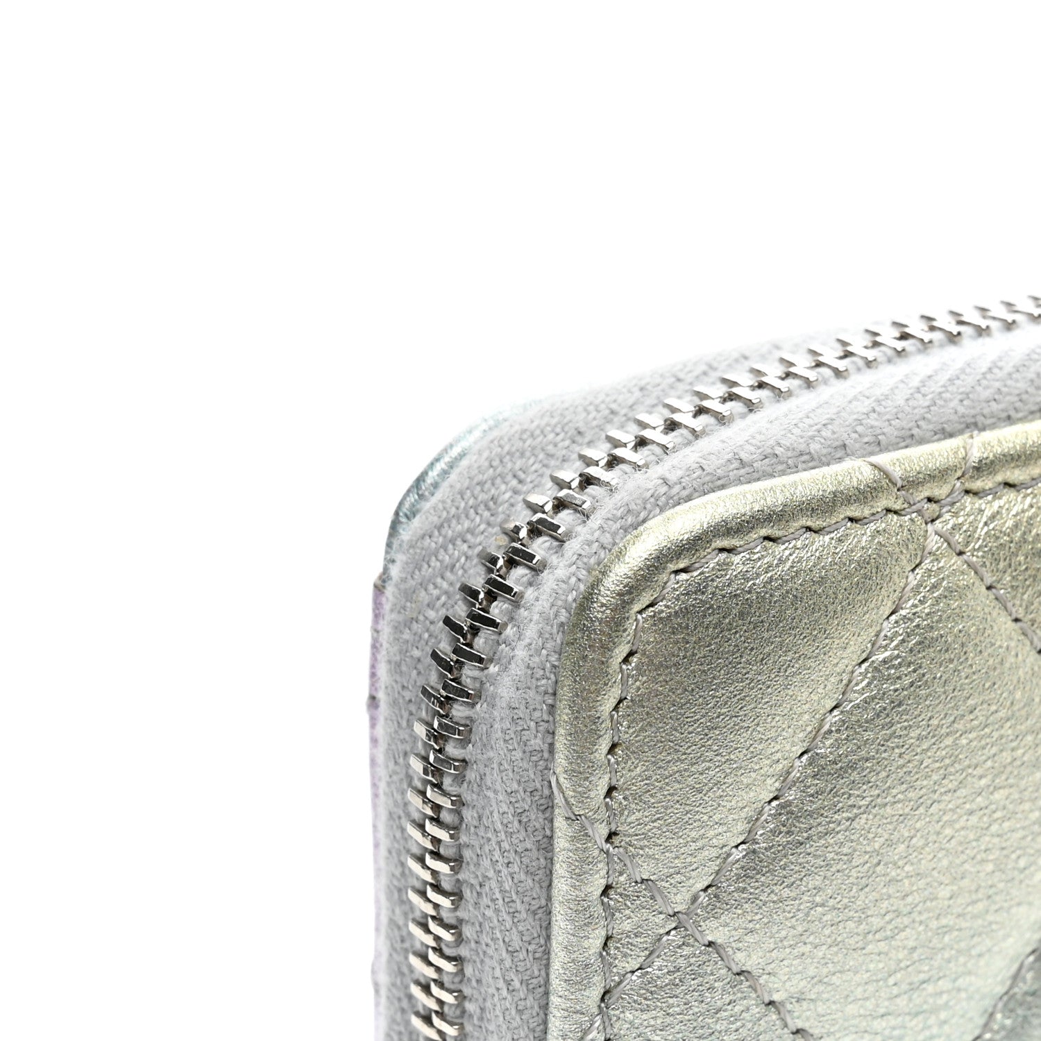 Chanel Gradient Metallic Calfskin Quilted Zip Around Coin Purse Wallet Silver Blue Yellow Purple 8 of 9