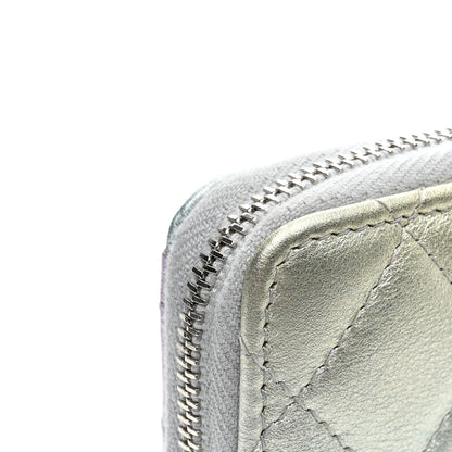 Chanel Gradient Metallic Calfskin Quilted Zip Around Coin Purse Wallet Silver Blue Yellow Purple 8 of 9