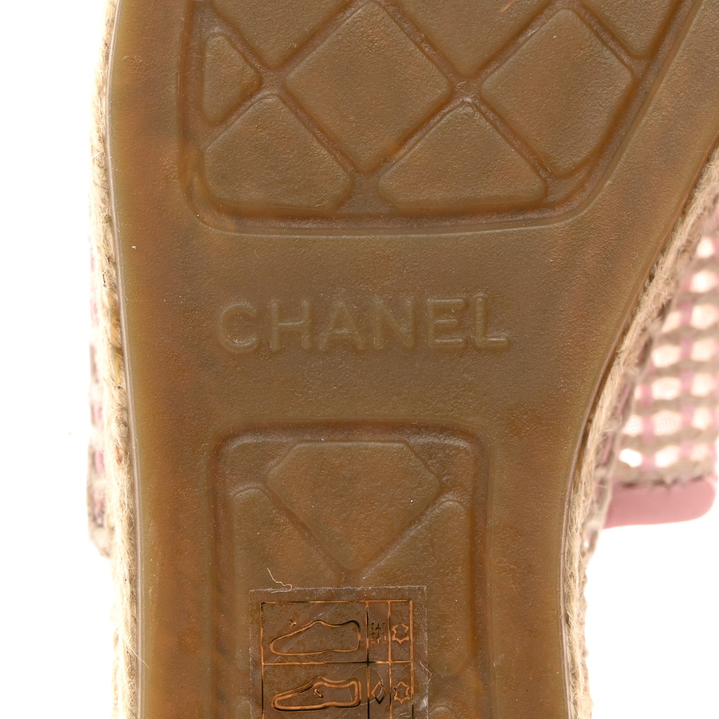 Mesh Grosgrain Lambskin CC Espadrilles Mule 38 Light Pink Beige
