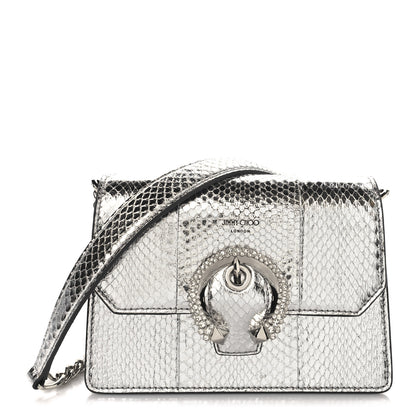 Jimmy Choo Metallic Calfskin Snakeskin Embossed Madeline Crossbody Bag Silver 1 of 13