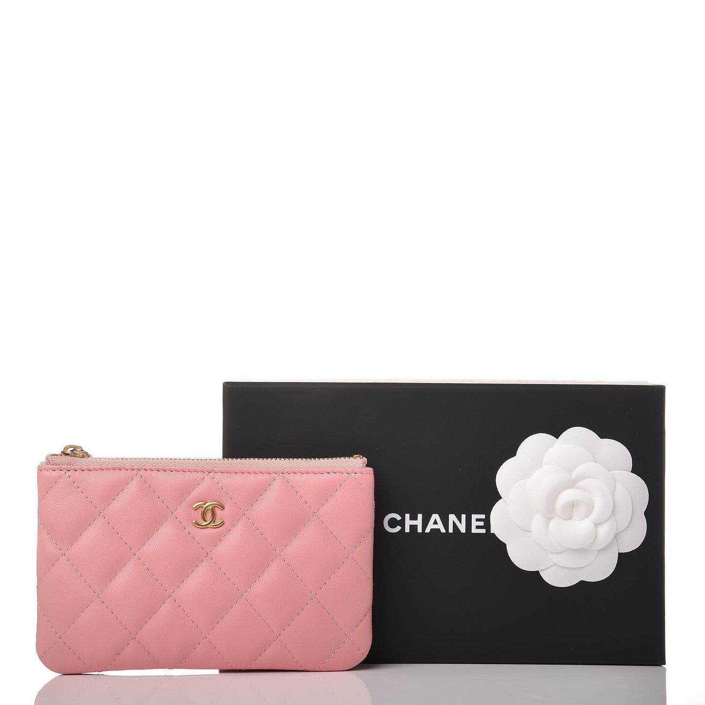 Lambskin Quilted Small Cosmetic Case Pink