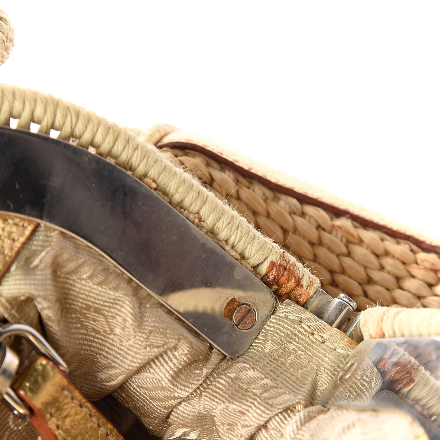 Prada Paglia Cinghiale Frame Satchel Naturale Oro 12 of 12
