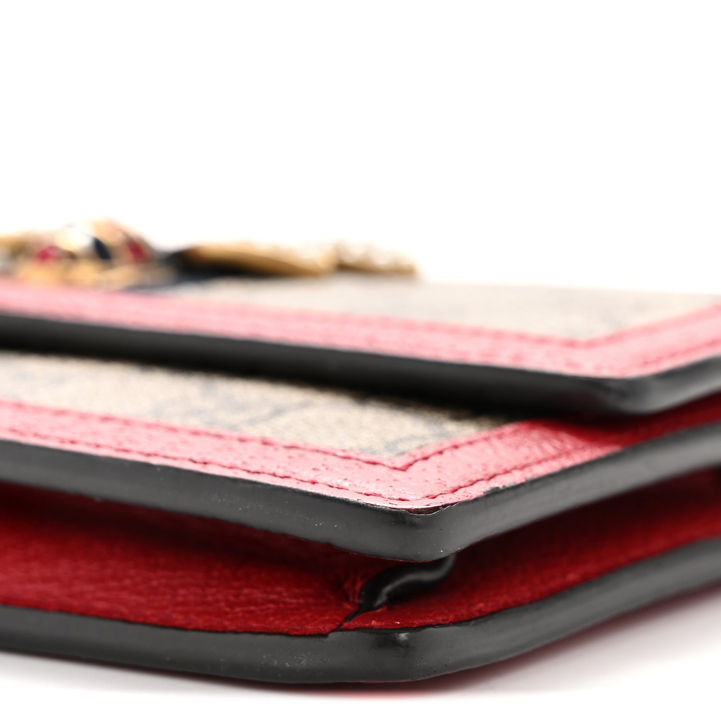 GG Supreme Monogram Web Queen Margaret Chain Wallet Red