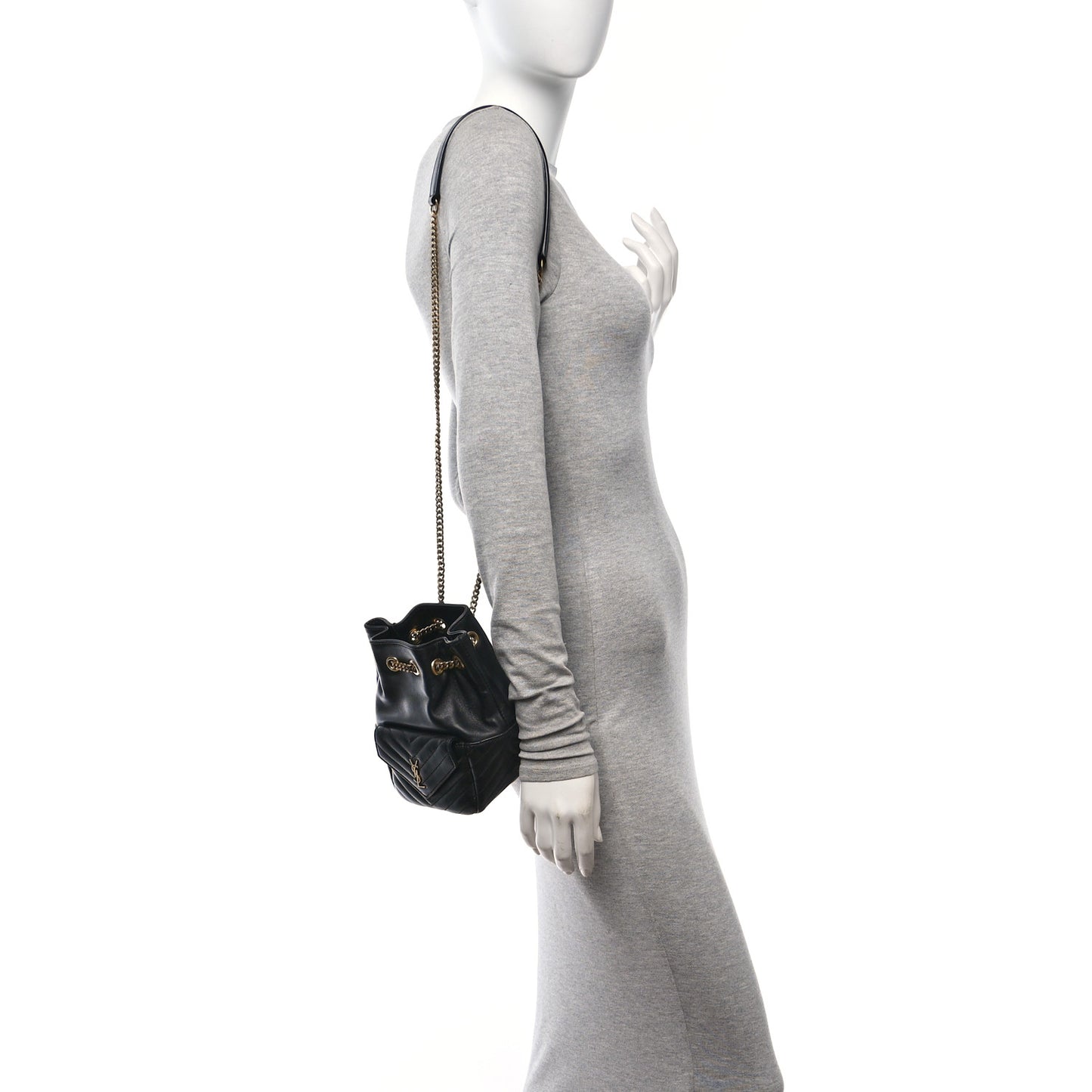 Lambskin Matelasse Monogram Joe Nano Bucket Bag Black