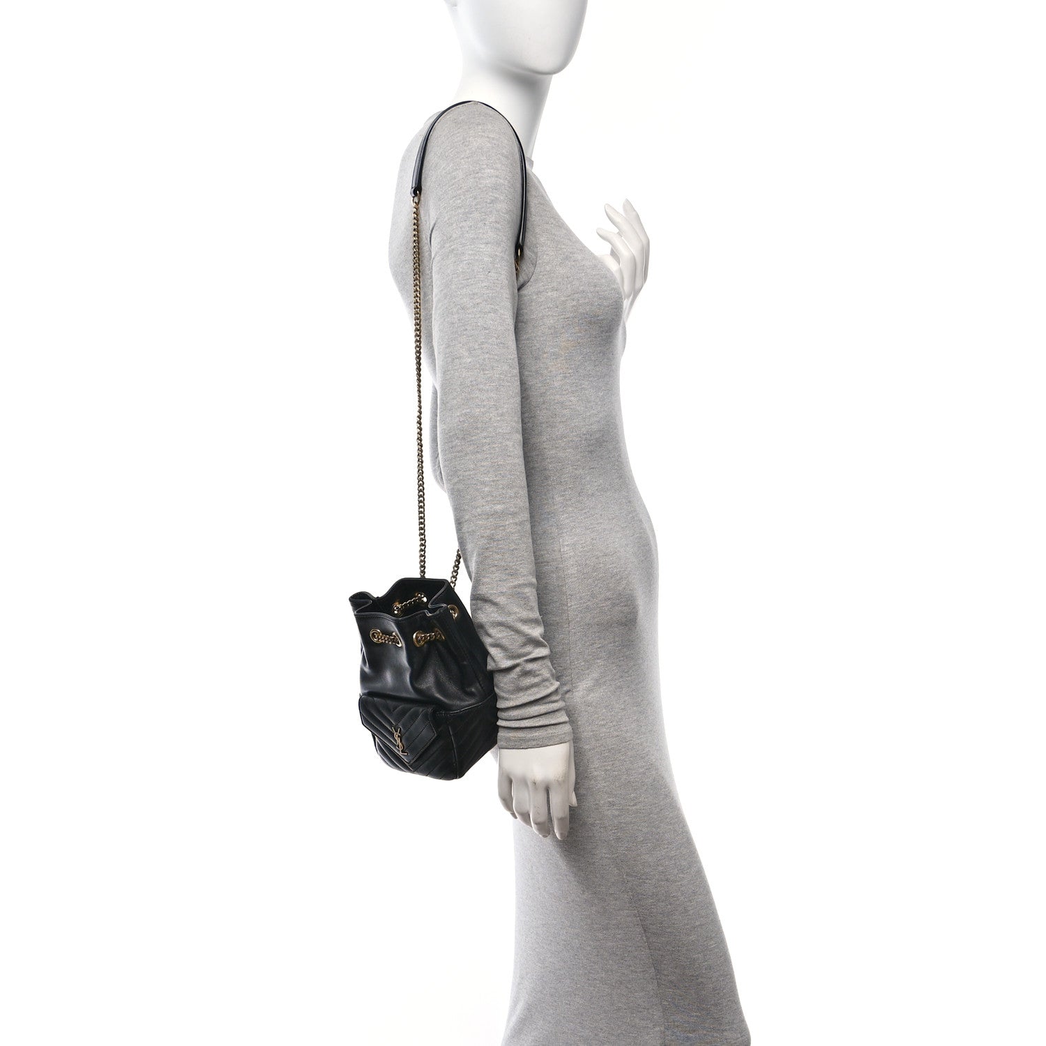 Saint Laurent Lambskin Matelasse Monogram Joe Nano Bucket Bag Black 2 of 13