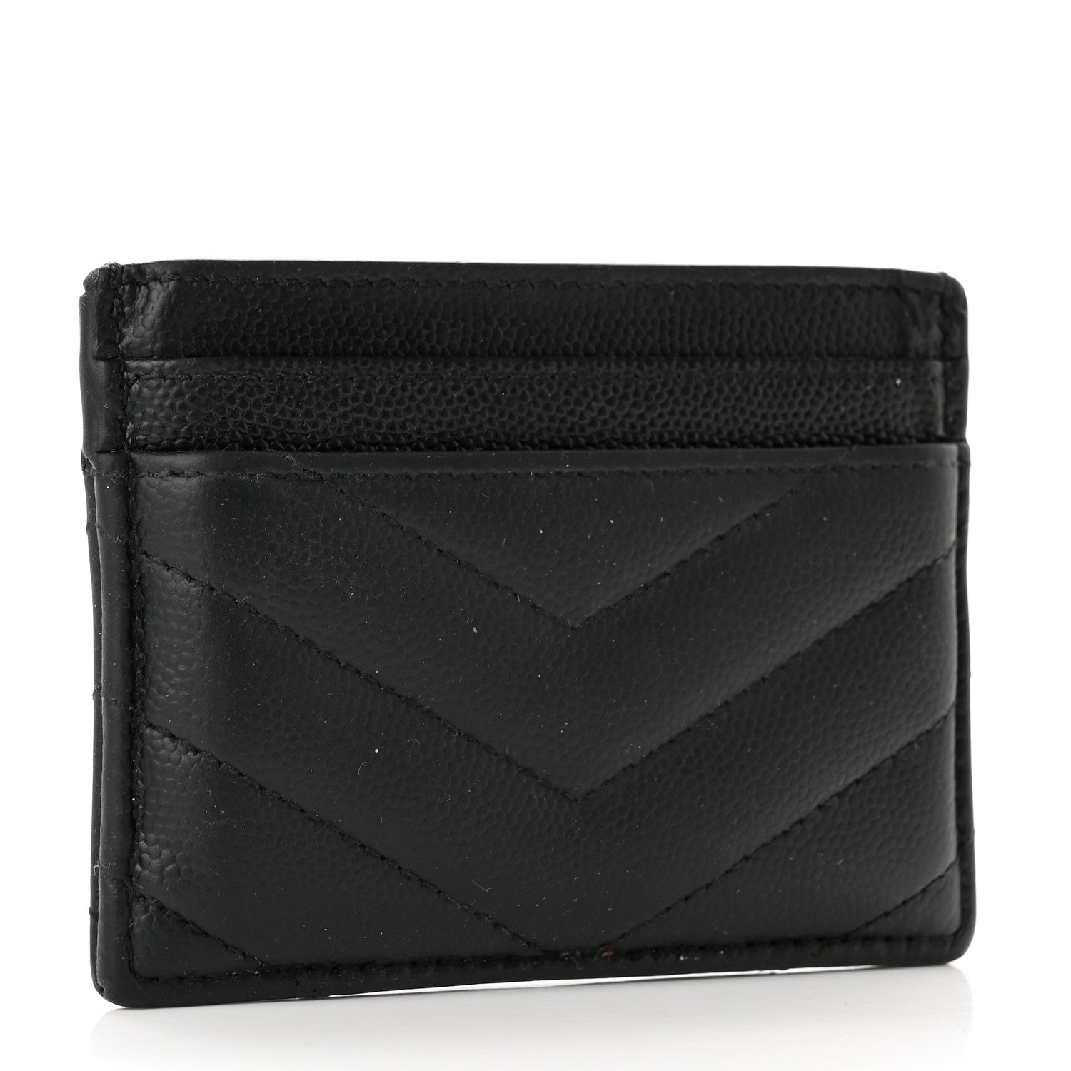 Saint Laurent Grain De Poudre Matelasse Chevron Monogram Credit Card Case Black 3 of 12
