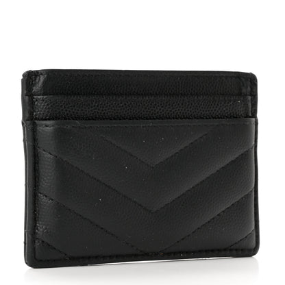 Saint Laurent Grain De Poudre Matelasse Chevron Monogram Credit Card Case Black 3 of 12