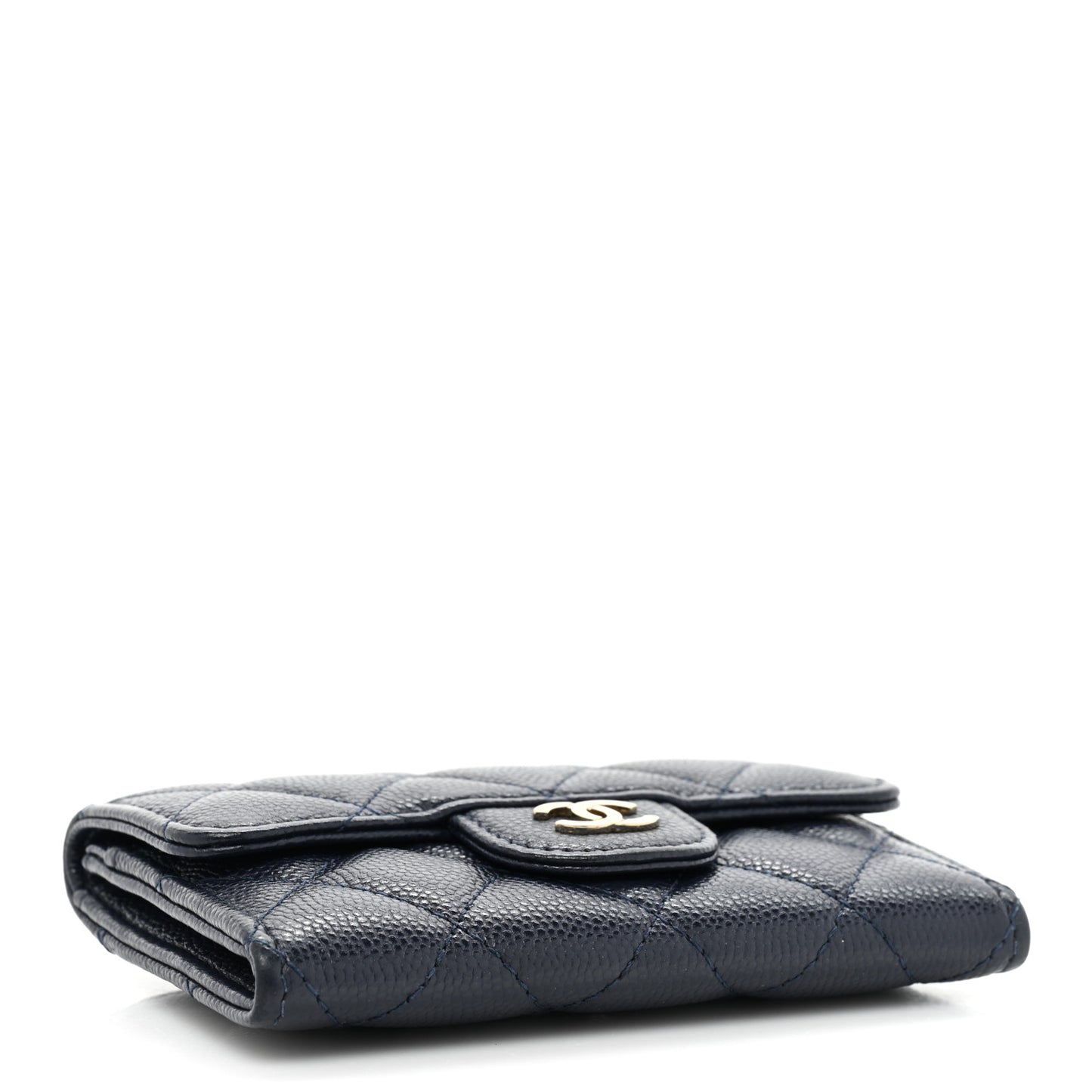 Caviar Quilted Flap Card Holder Wallet Navy