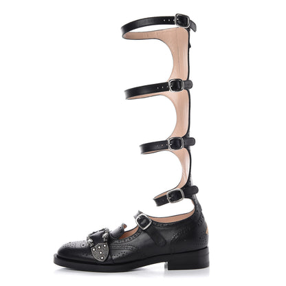 Gucci Calfskin Queercore Brogue Knee High Boots 37.5 Black 1 of 9