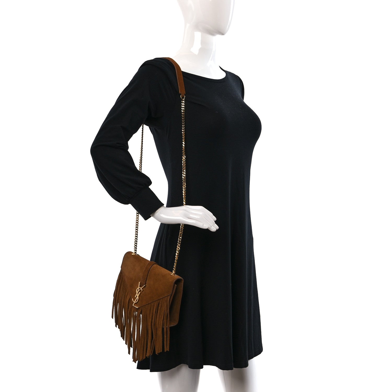 Saint Laurent Suede Fringe Small Monogram Satchel Light Ocre 2 of 14