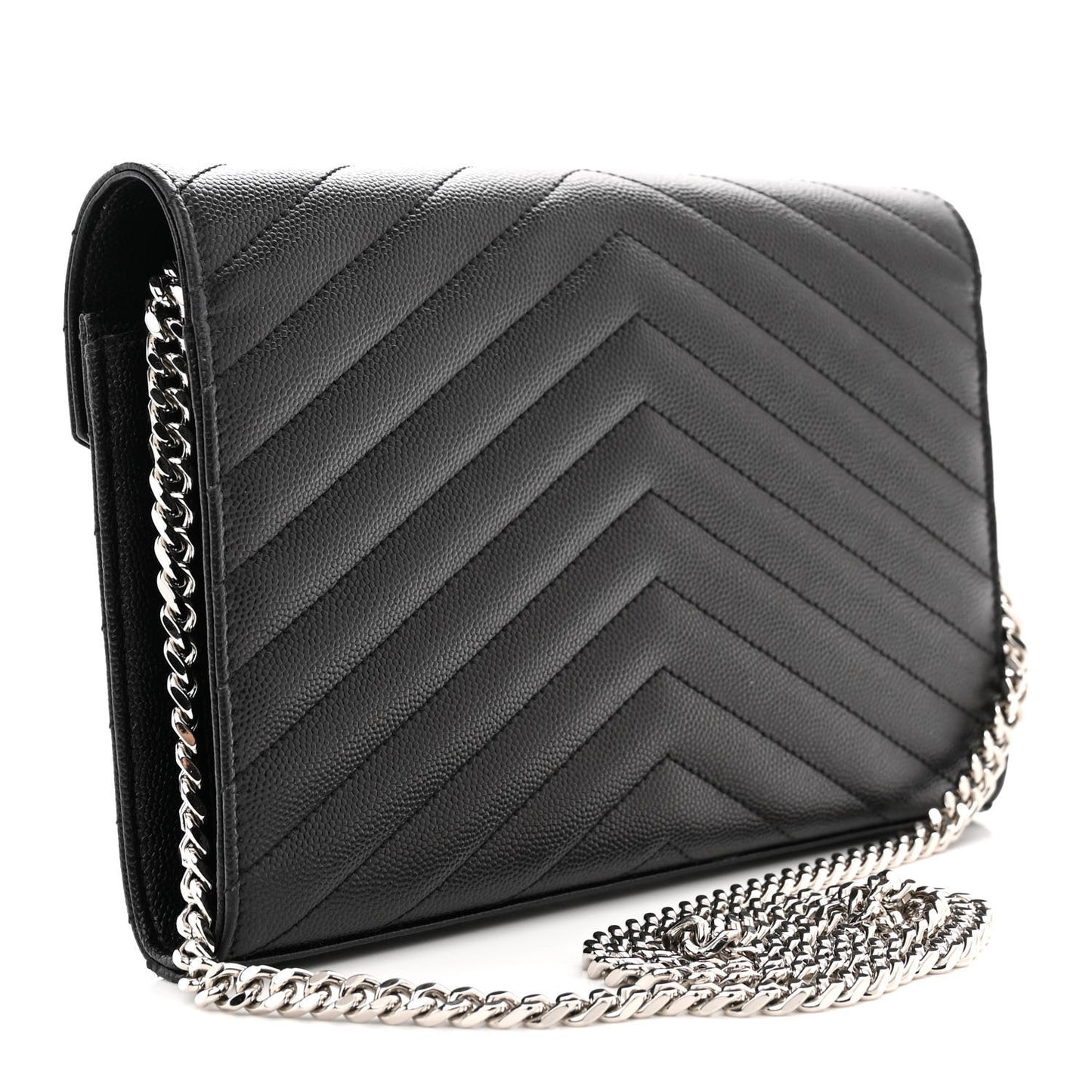 Grain De Poudre Matelasse Chevron Monogram Chain Wallet Black