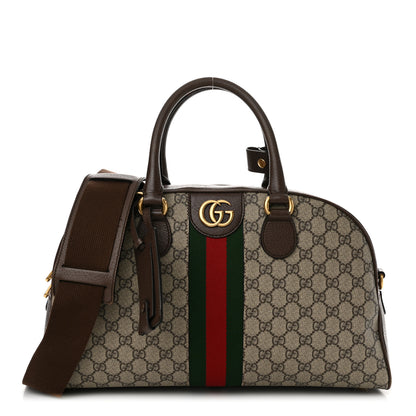 Gucci GG Supreme Monogram Textured Dollar Calfskin Web Medium Ophidia Top Handle Duffle Bag Beige Ebony New Acero 1 of 15