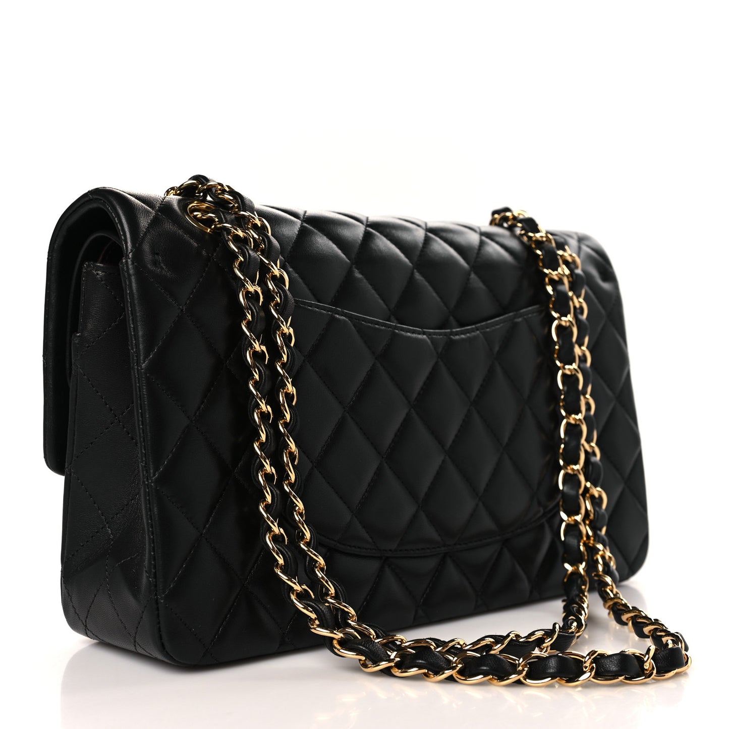 Lambskin Quilted Medium Double Flap Black