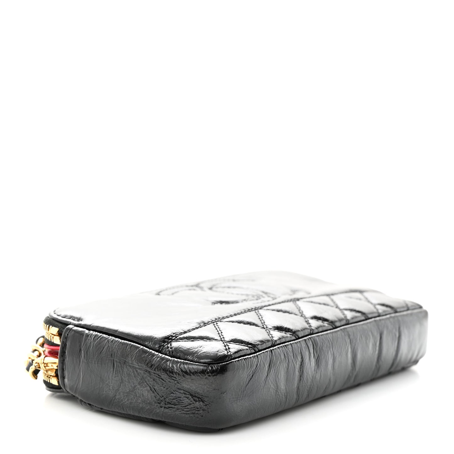 Glazed Aged Calfskin Quilted CC Small Clutch With Chain Black