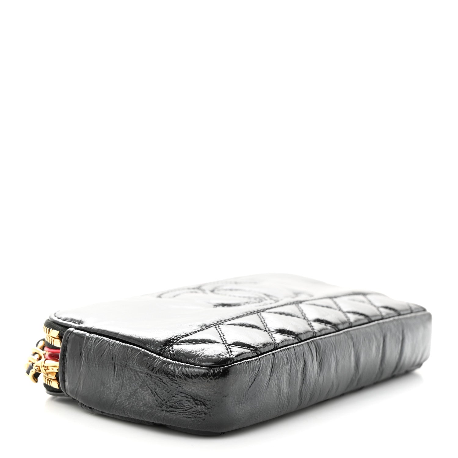 Chanel Glazed Aged Calfskin Quilted CC Small Clutch With Chain Black 4 of 14