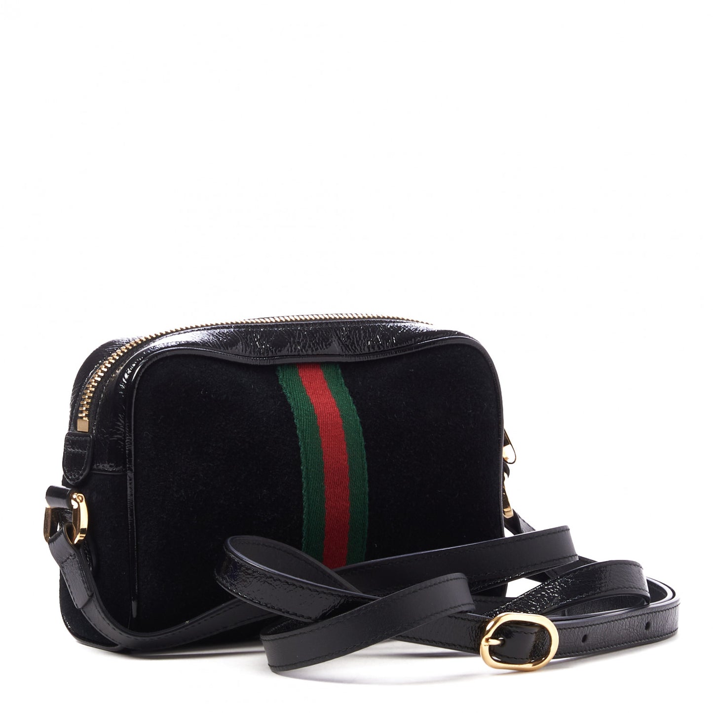 Suede Patent Web Mini Ophidia Shoulder Bag Black