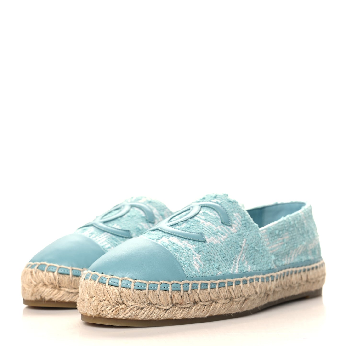 Mixed Fibers Jacquard Lambskin CC Espadrilles 41 Turquoise White