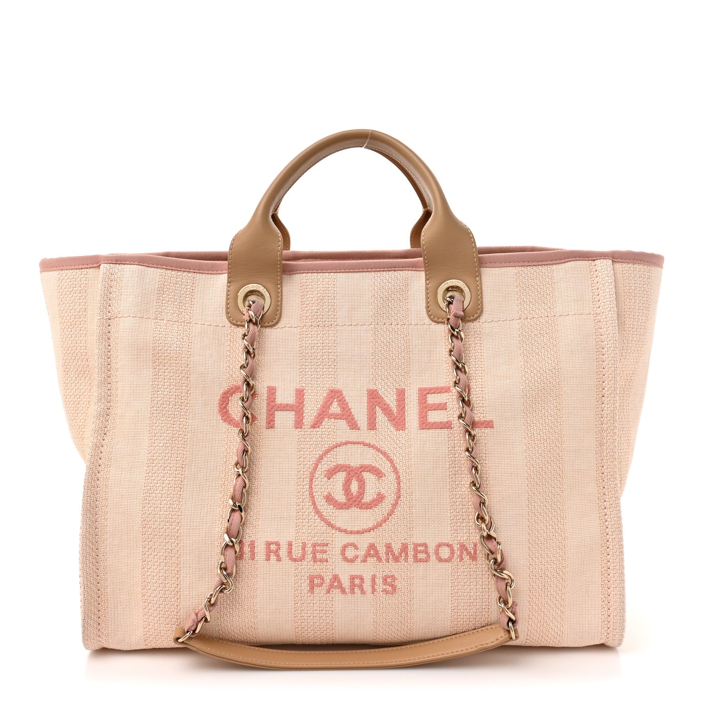 Mixed Fibers Calfskin Striped Medium Deauville Tote Light Pink