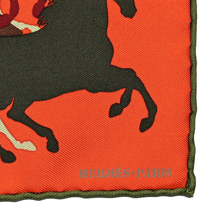 Hermes Silk Ex Libris En Camouflage Pocket Square Scarf Orange 2 of 5