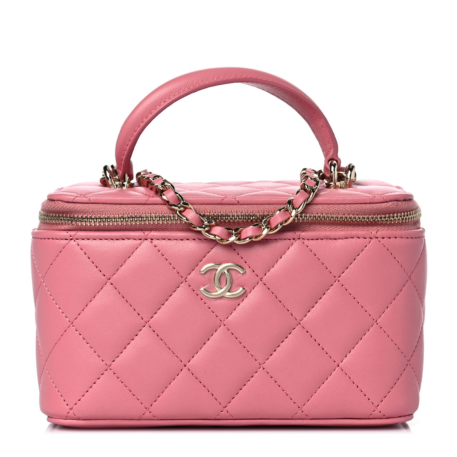 Chanel Lambskin Quilted Small Top Handle Vanity Case With Chain Dark Pink 1 of 10