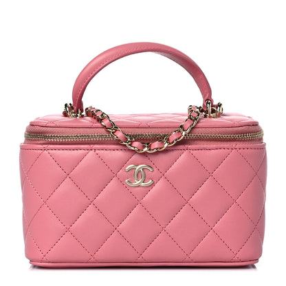 Chanel Lambskin Quilted Small Top Handle Vanity Case With Chain Dark Pink 1 of 10