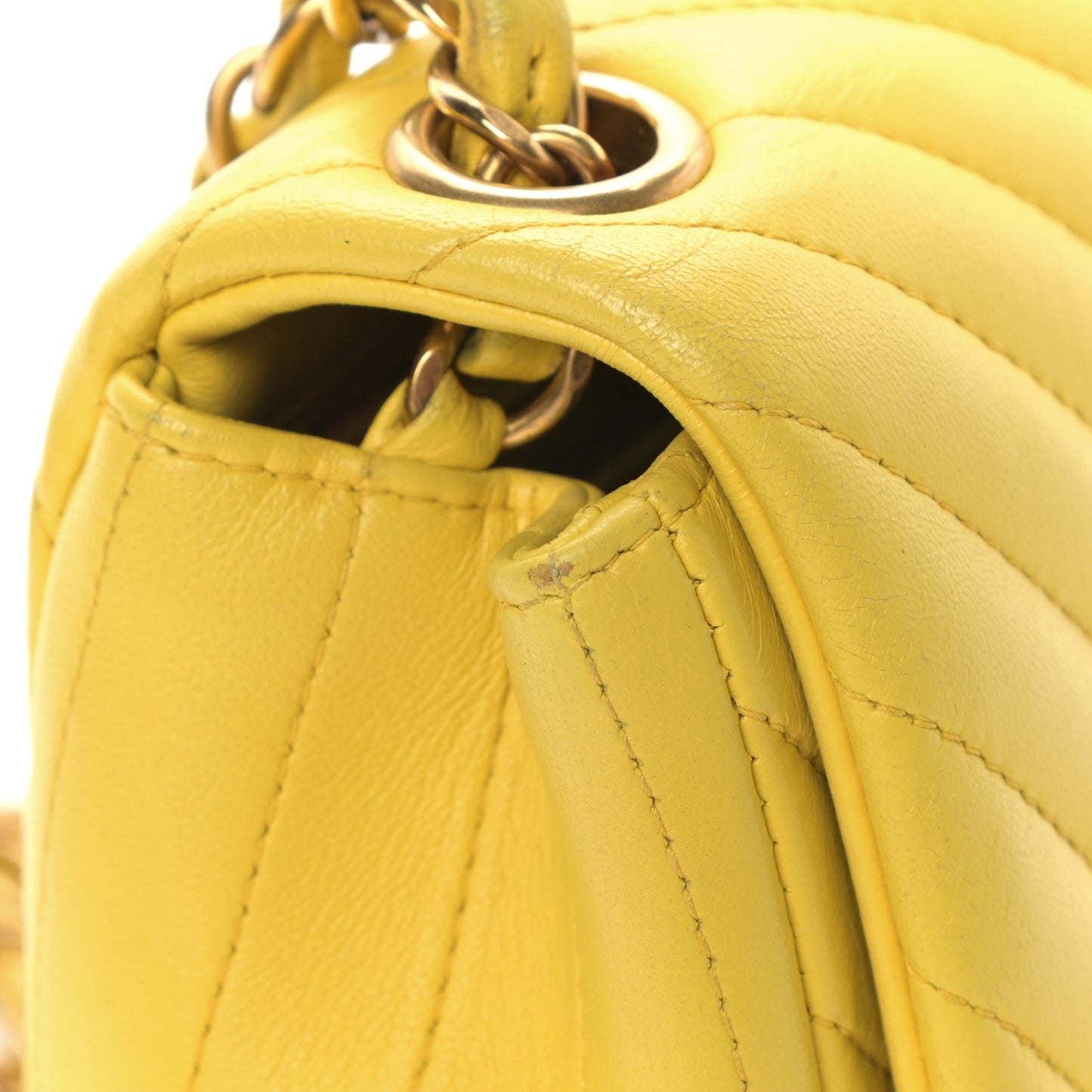 Lambskin Chevron Quilted Mini Square Flap Yellow
