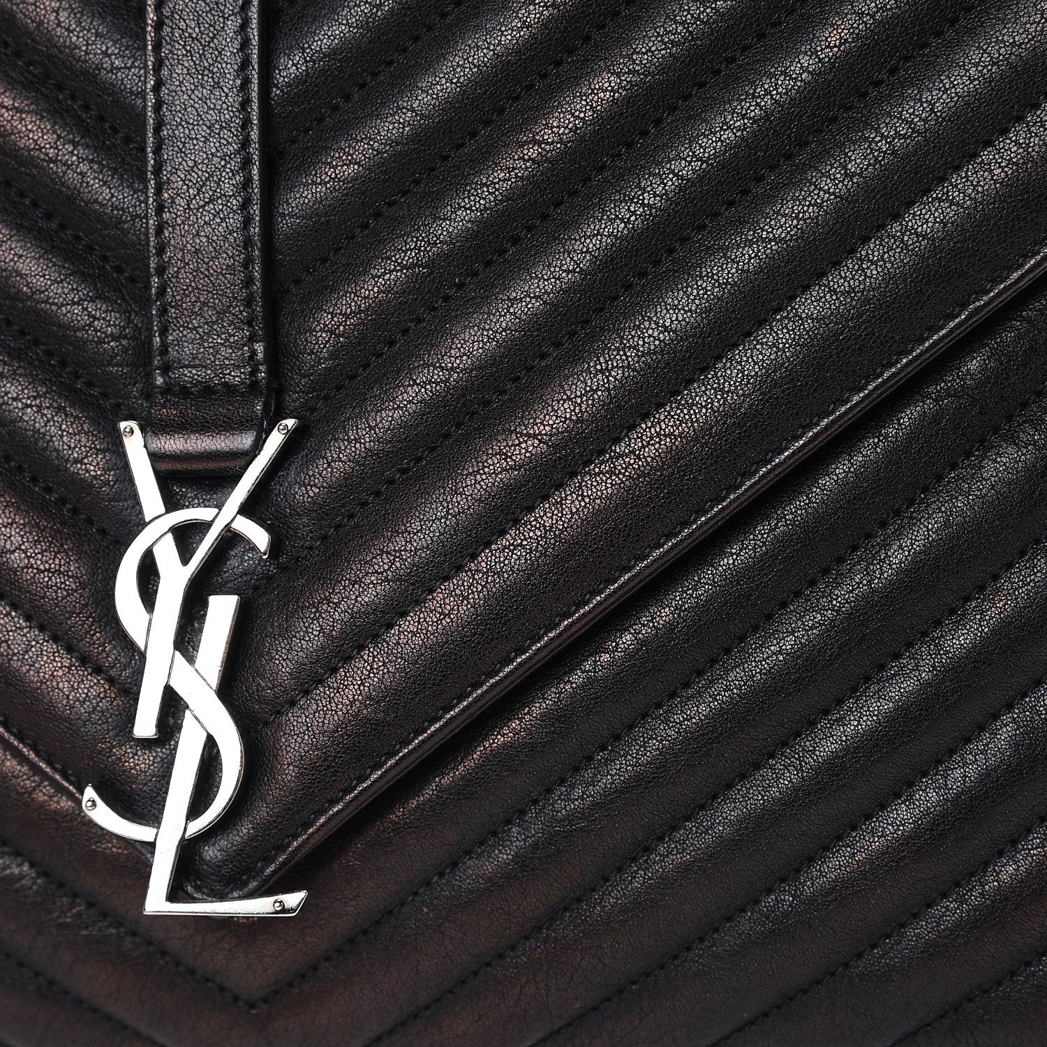 Saint Laurent Sheepskin Matelasse Chevron Monogram Large College Satchel Black 12 of 12