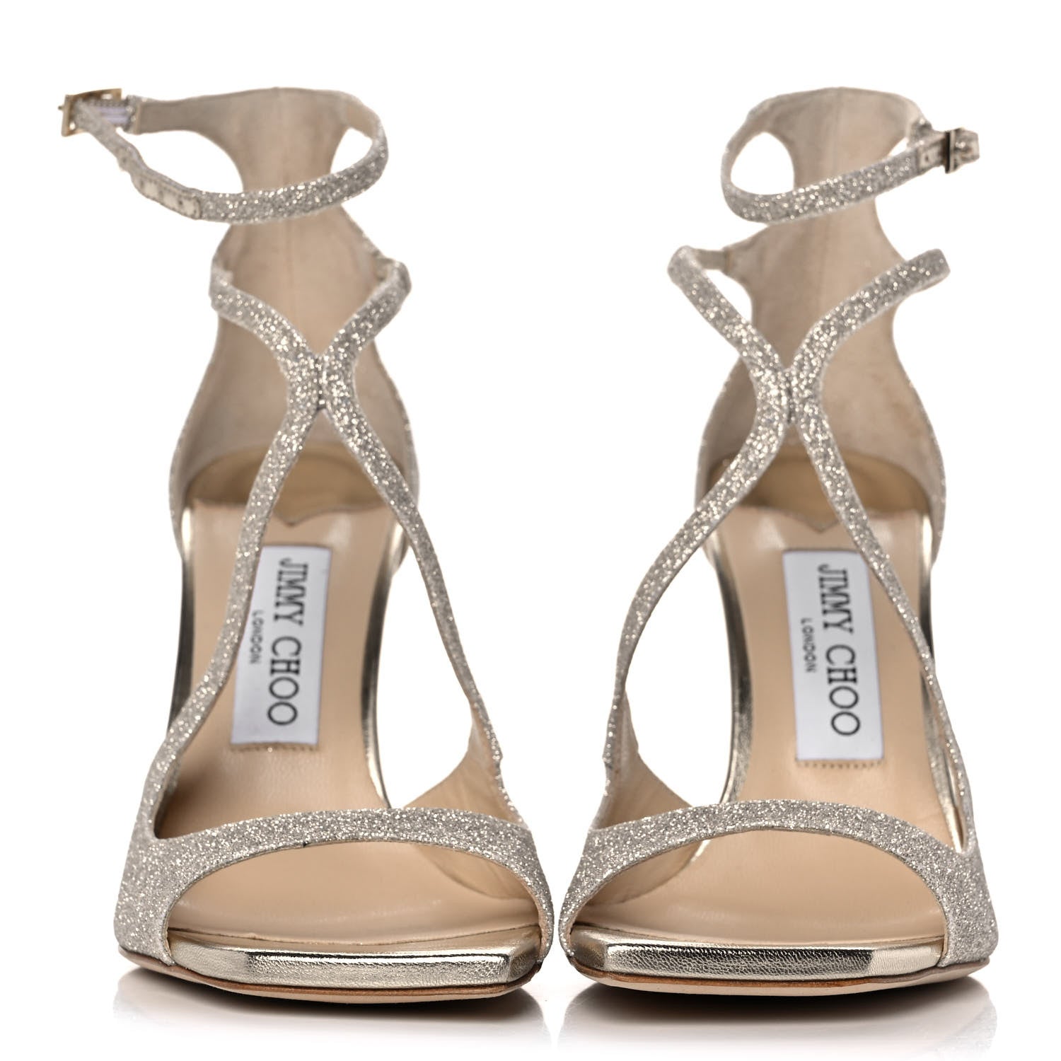 Jimmy Choo Dusty Glitter Azia 95 Strap Sandals 36.5 Platinum Ice 2 of 10