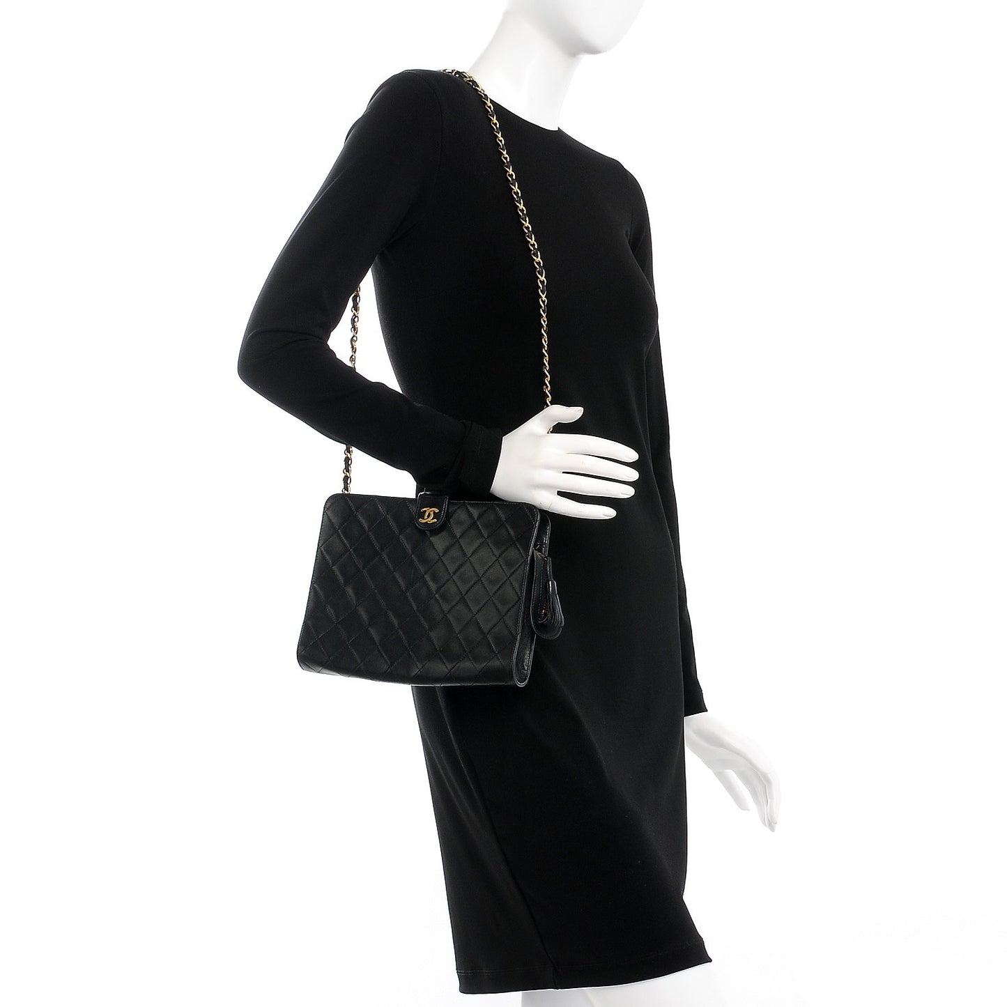 Lambskin Quilted Tassel Chain Bag Black