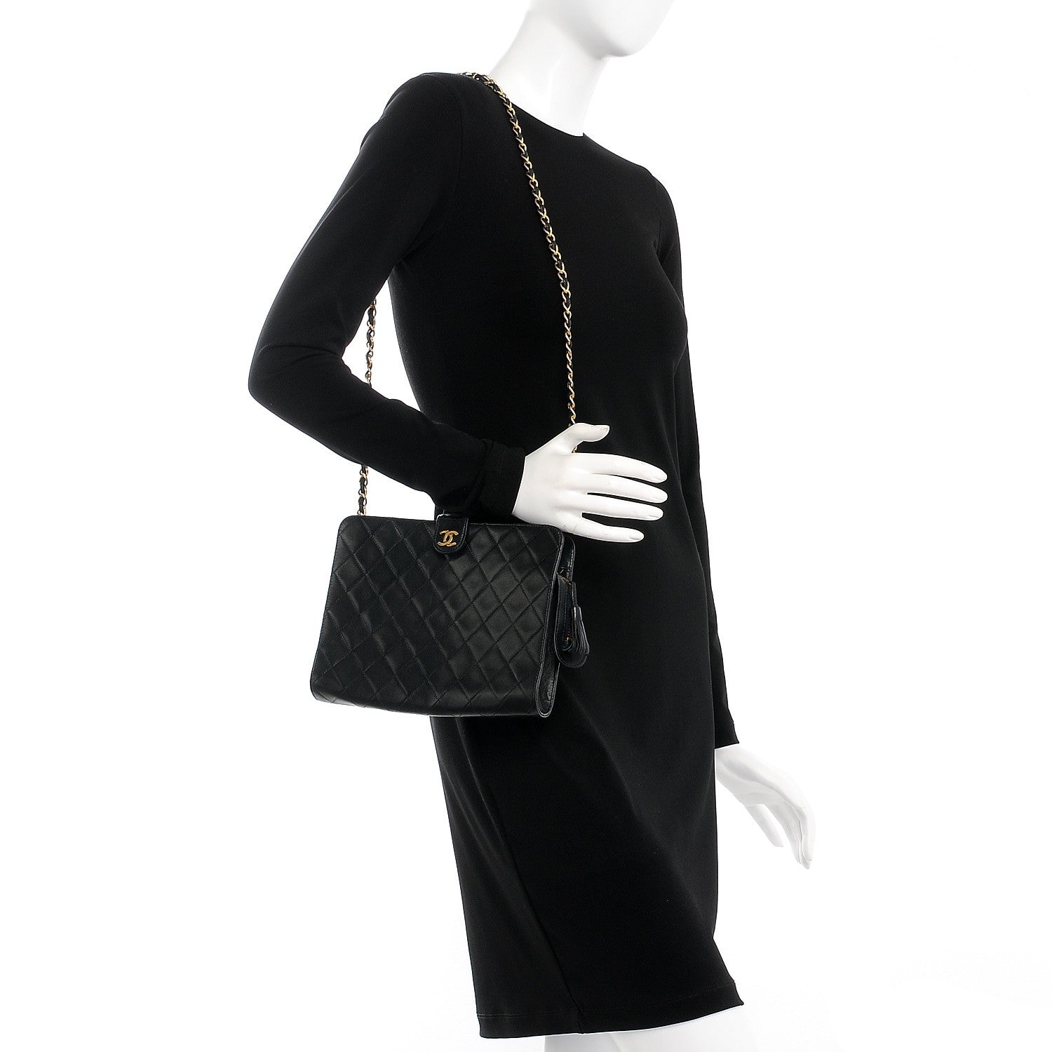 Chanel Lambskin Quilted Tassel Chain Bag Black 2 of 9
