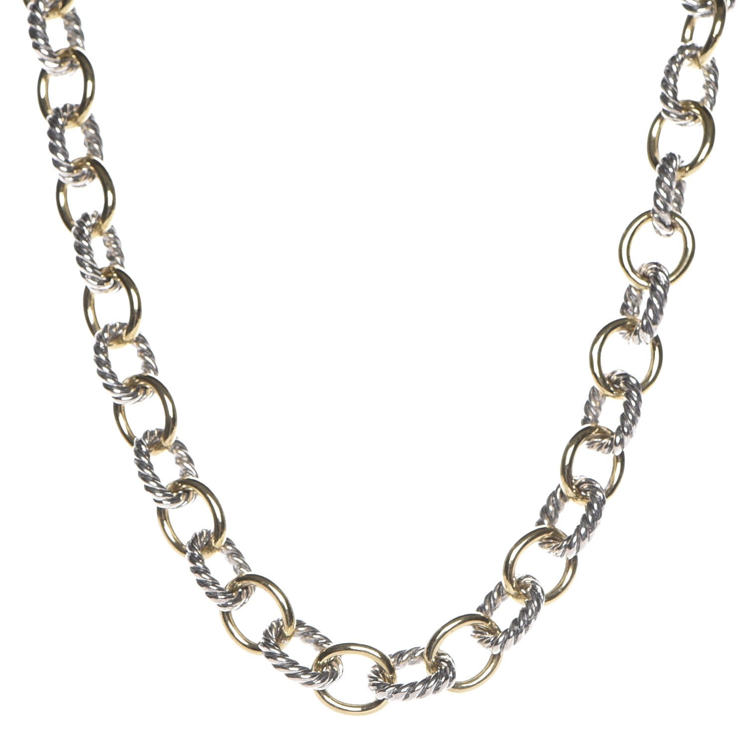 David Yurman Sterling Silver 18K Yellow Gold 10mm Medium Oval Link Necklace 1 of 6