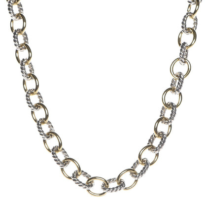David Yurman Sterling Silver 18K Yellow Gold 10mm Medium Oval Link Necklace 1 of 6