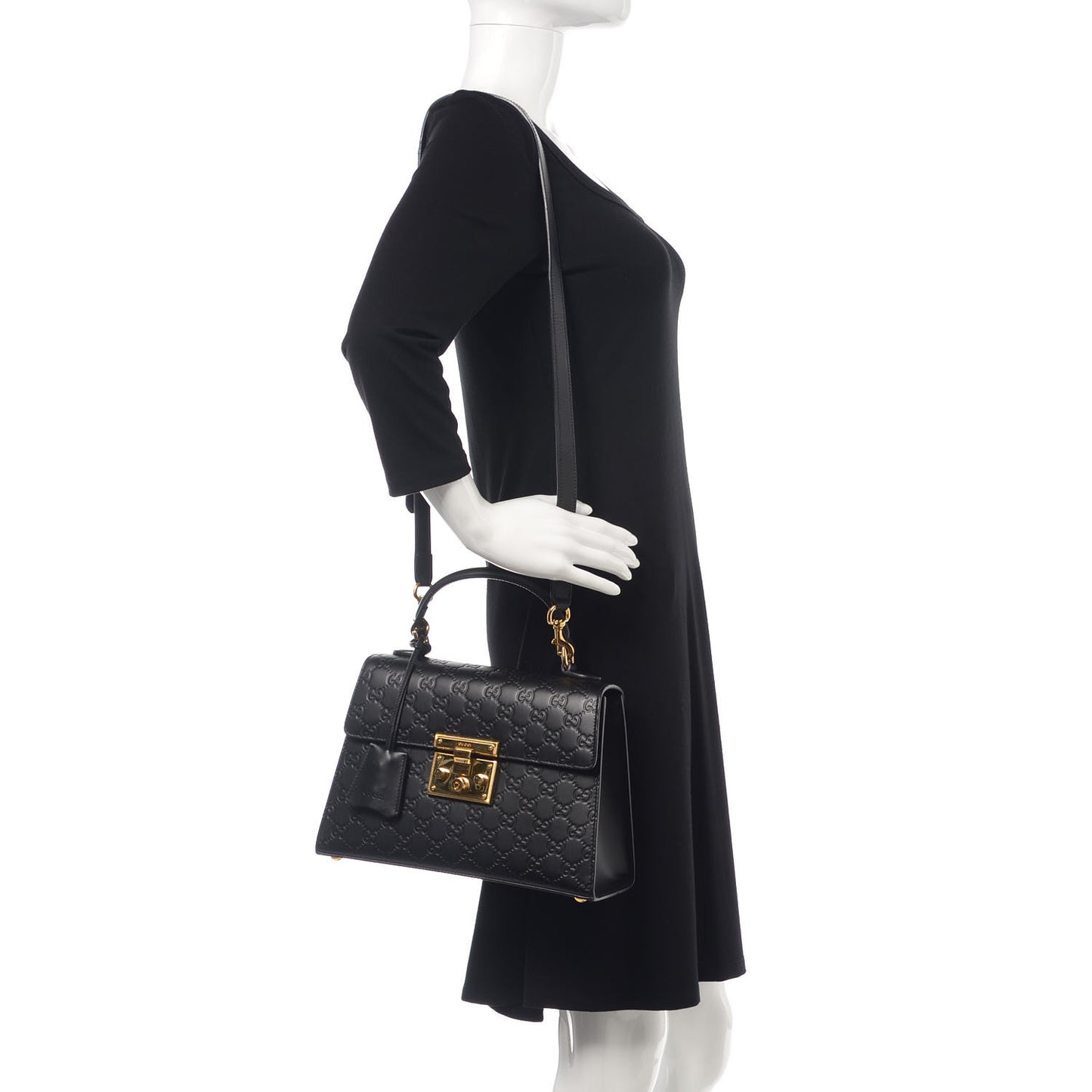 Guccissima Signature Small Padlock Top Handle Bag Black