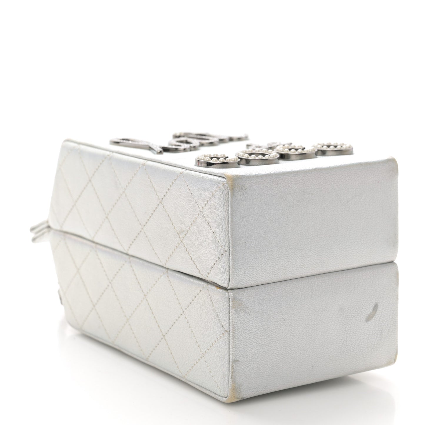 Metallic Goatskin Lait de Coco Milk Carton Bag Silver