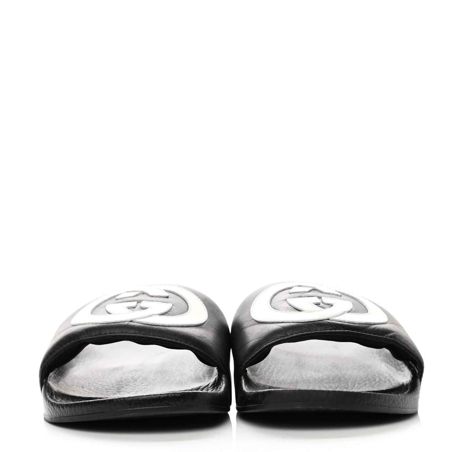 Nappa Miro Soft Calfskin Womens Interlocking G Slide Sandals 39 Black White