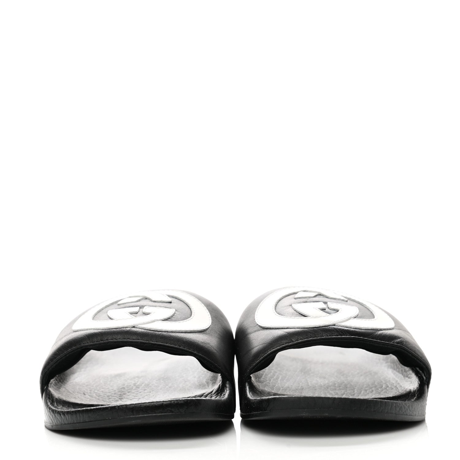 Gucci Nappa Miro Soft Calfskin Womens Interlocking G Slide Sandals 39 Black White 2 of 7