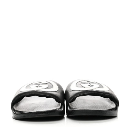 Gucci Nappa Miro Soft Calfskin Womens Interlocking G Slide Sandals 39 Black White 2 of 7