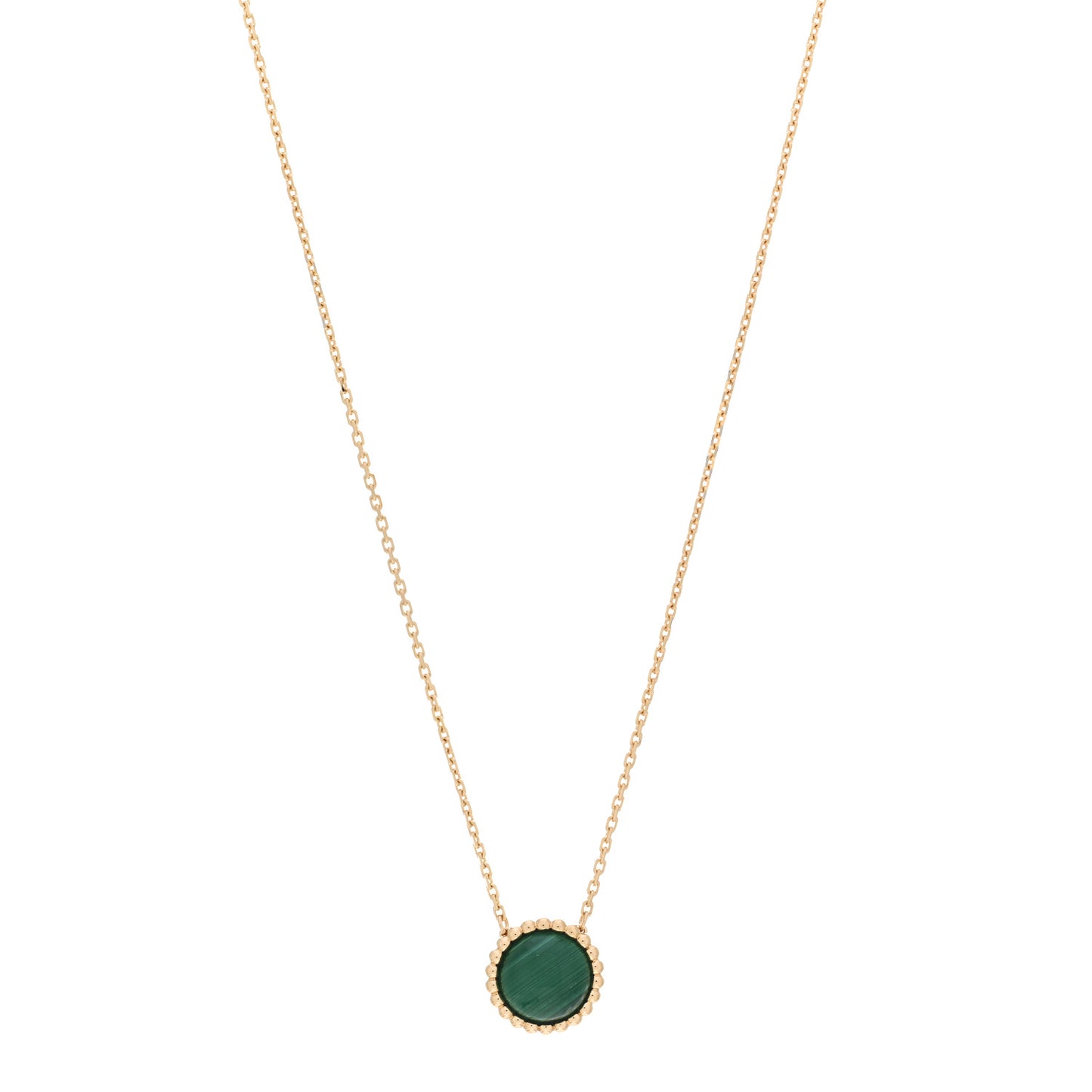 18K Yellow Gold Malachite Perlee Couleurs Pendant Necklace